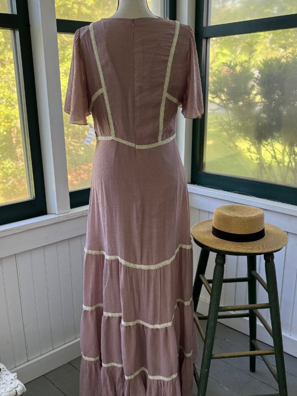 Mia Joy| Dusty Rose Crochet Lace-Trim Tiered Maxi Dress | Size S | New with Tags - Picture 3 of 6
